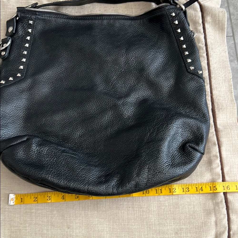 Chic Black pebble Leather Shoulder Bag with Studs NWOT made in Italy-07 - Picture 8 of 9